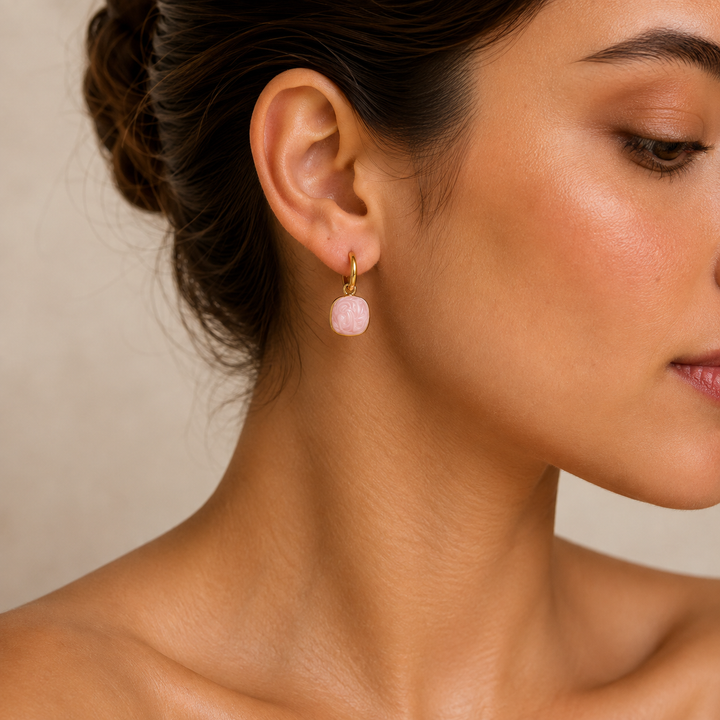 Twin Charm Mismatch Hoop Earrings - Pink