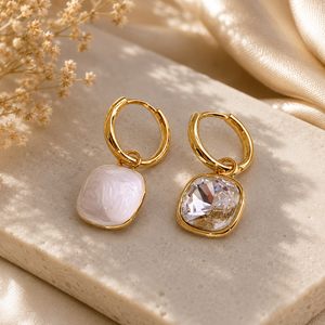 Twin Charm Mismatch Hoop Earrings - White