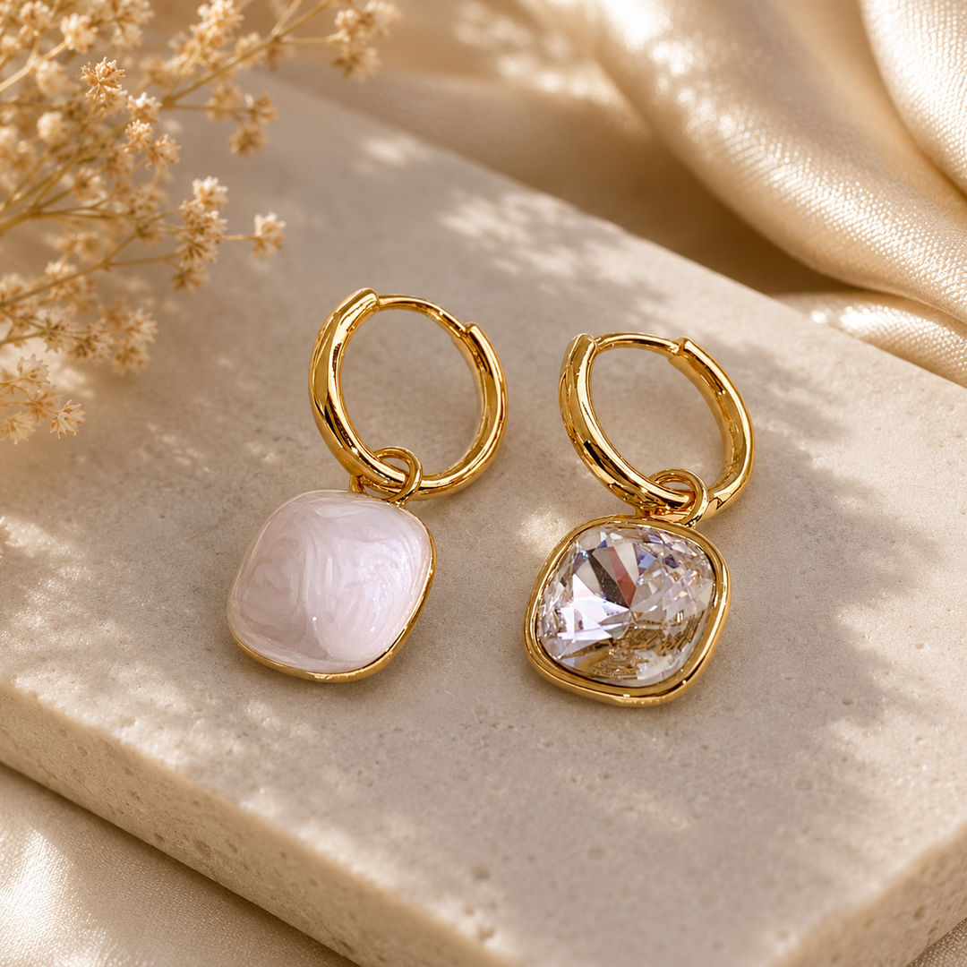 Twin Charm Mismatch Hoop Earrings - White