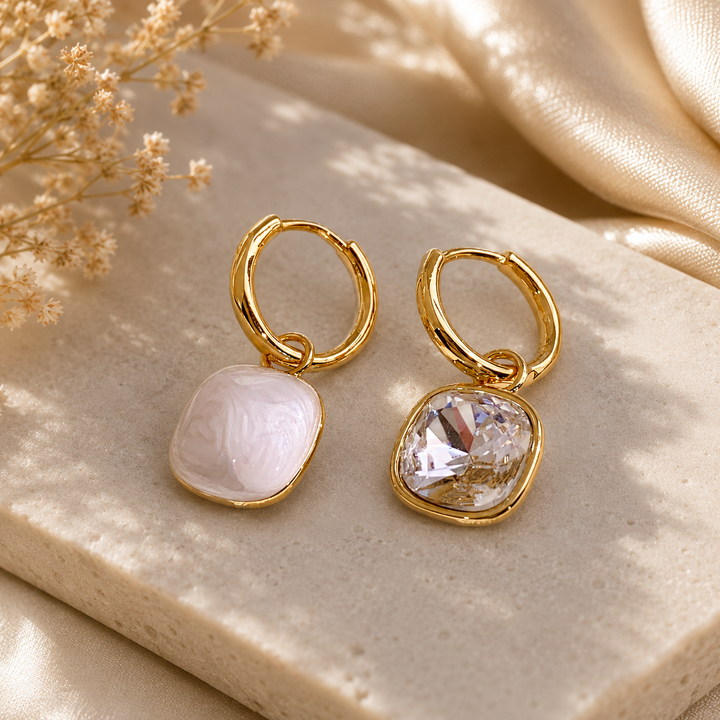 Twin Charm Mismatch Hoop Earrings - White