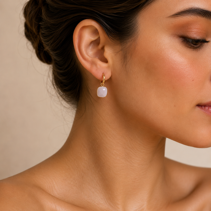 Twin Charm Mismatch Hoop Earrings - White