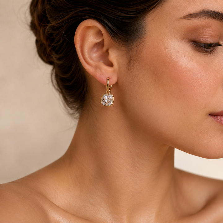 Twin Charm Mismatch Hoop Earrings - White