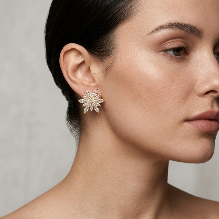 Aurelle Crystal Petal Stud Earrings