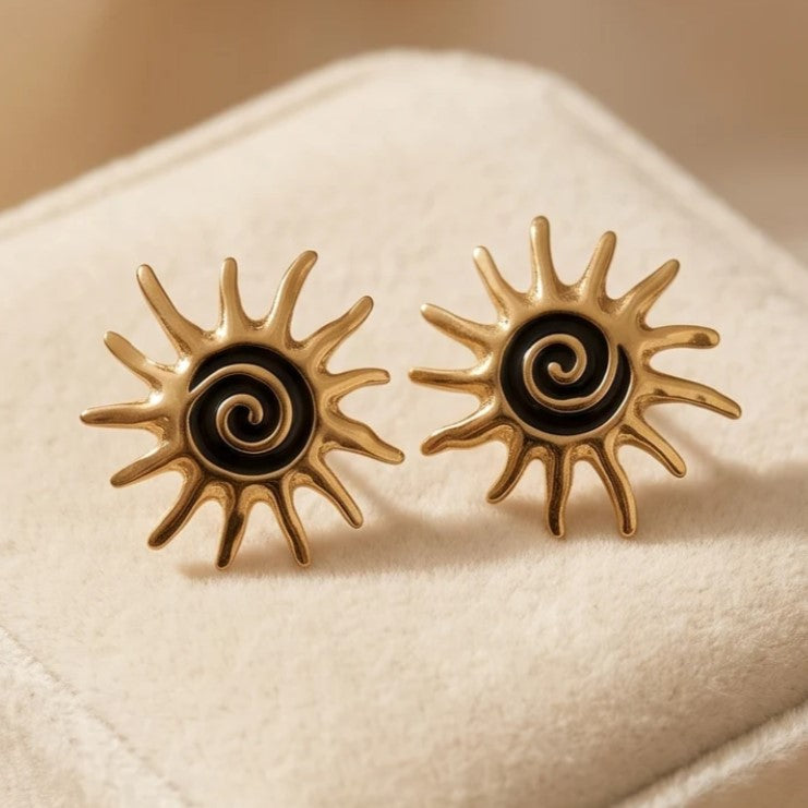 Solstice Spiral Sun Stud Earrings