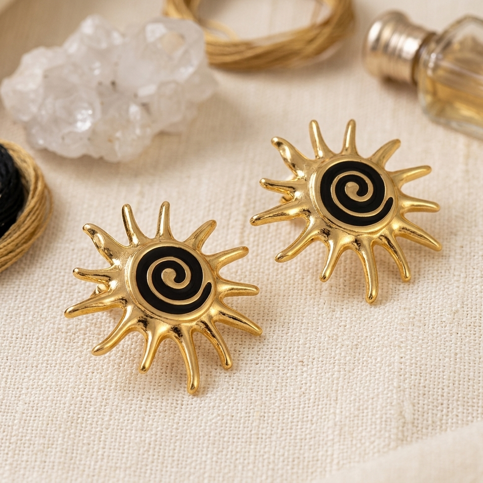 Solstice Spiral Sun Stud Earrings