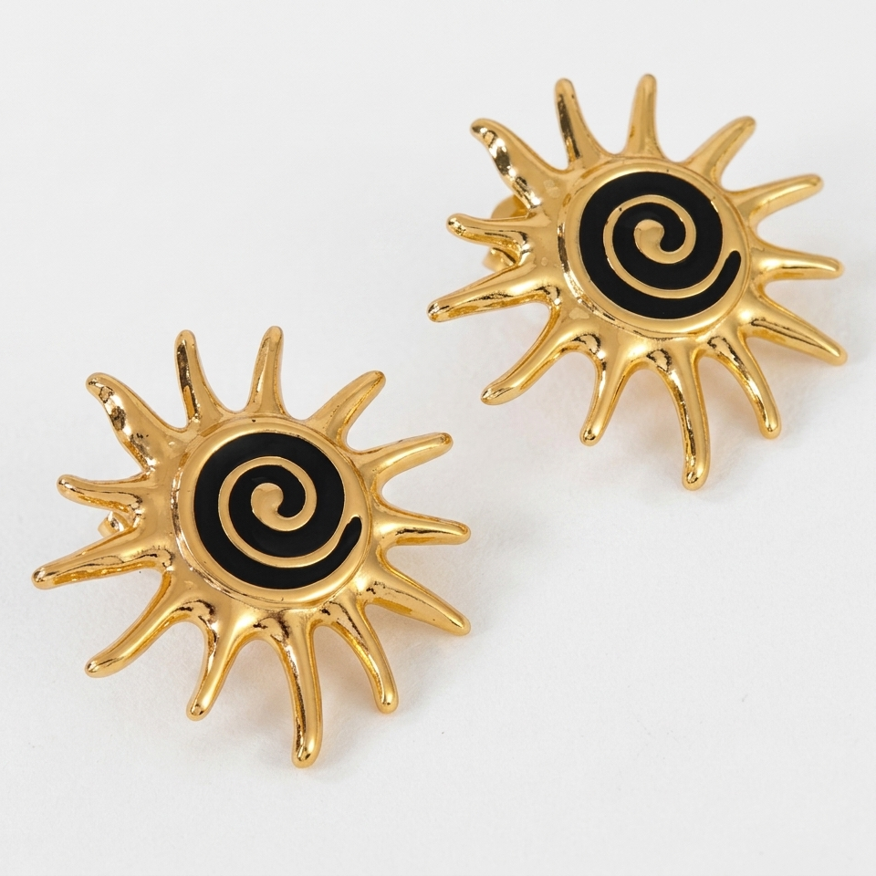 Solstice Spiral Sun Stud Earrings