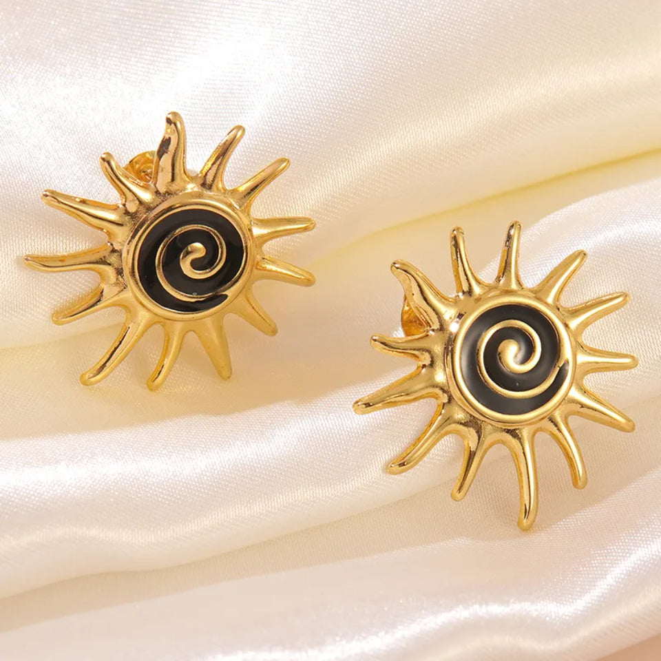 Solstice Spiral Sun Stud Earrings