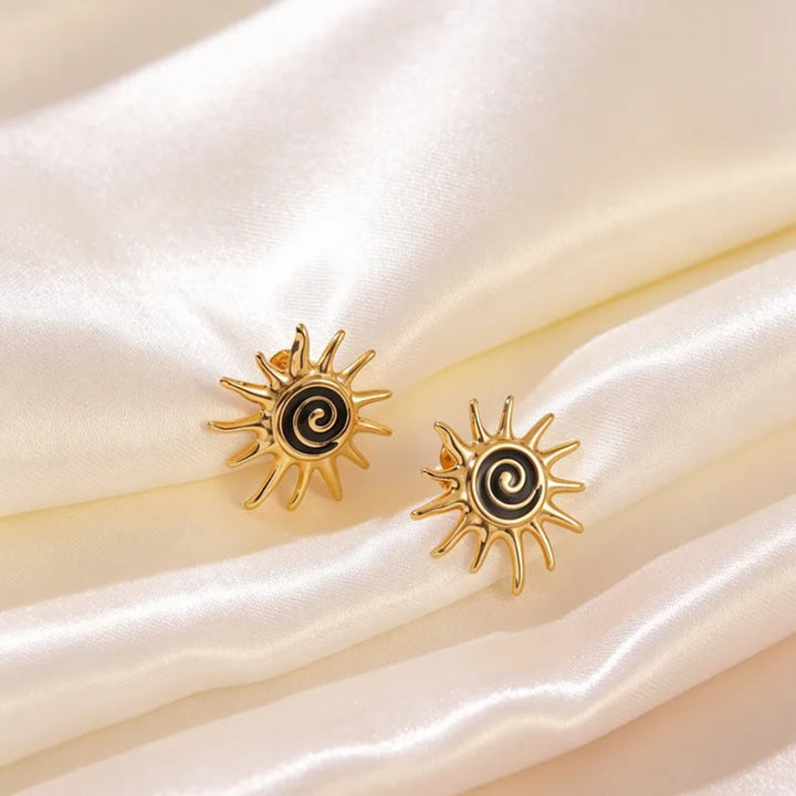 Solstice Spiral Sun Stud Earrings