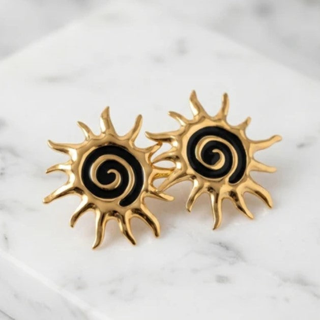 Solstice Spiral Sun Stud Earrings