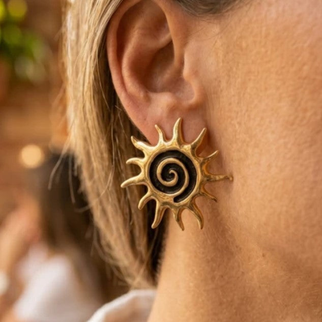 Solstice Spiral Sun Stud Earrings