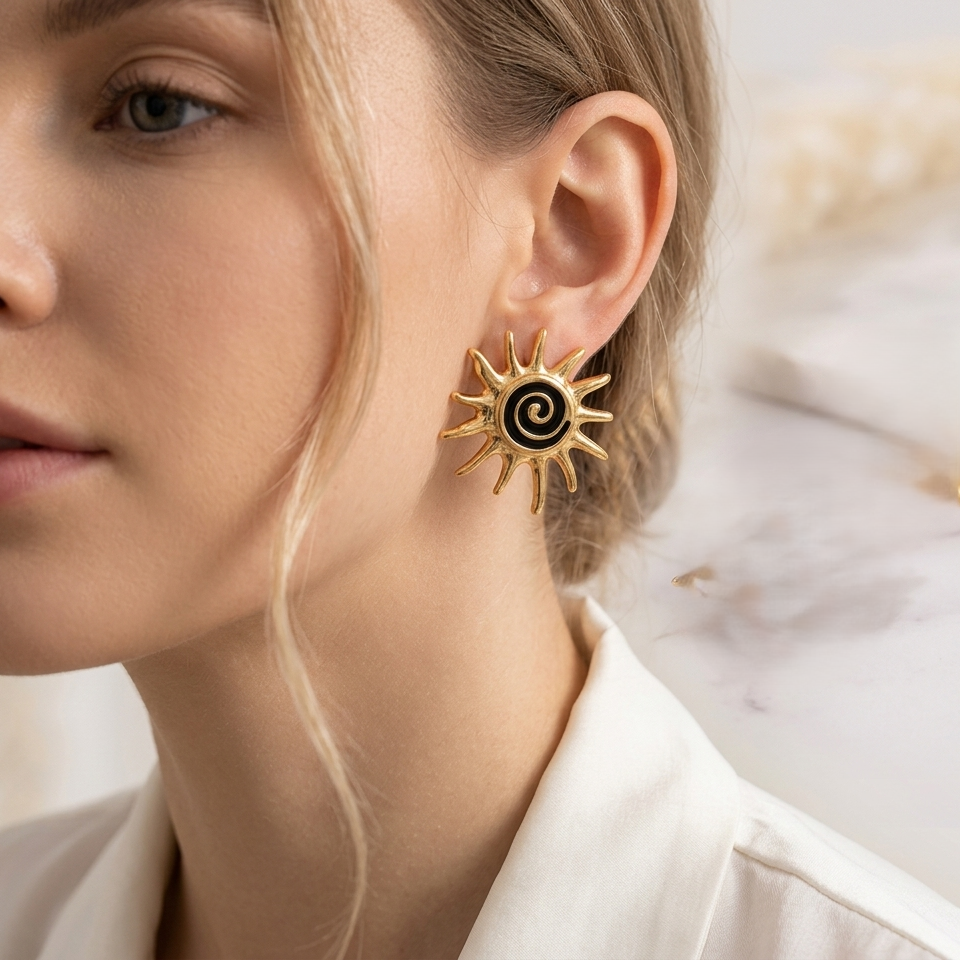 Solstice Spiral Sun Stud Earrings