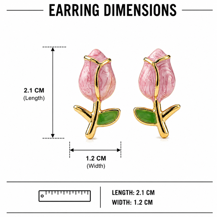 Roselle Bloom Stem Stud Earrings