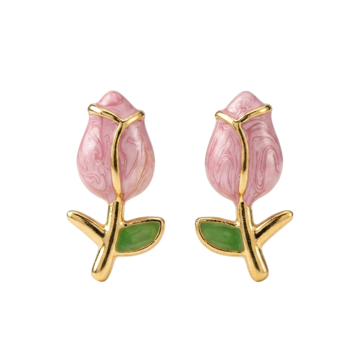 Roselle Bloom Stem Stud Earrings