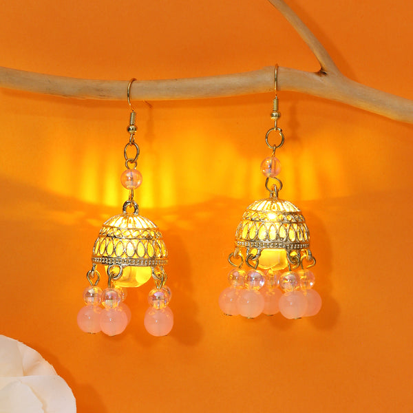Lantern Bloom Tassel Drop Earring - (Gold-Pink)