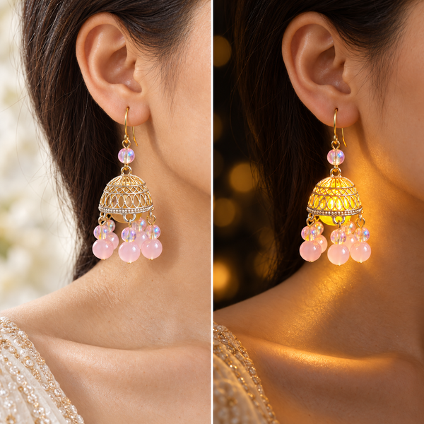 Lantern Bloom Tassel Drop Earring - (Gold-Pink)