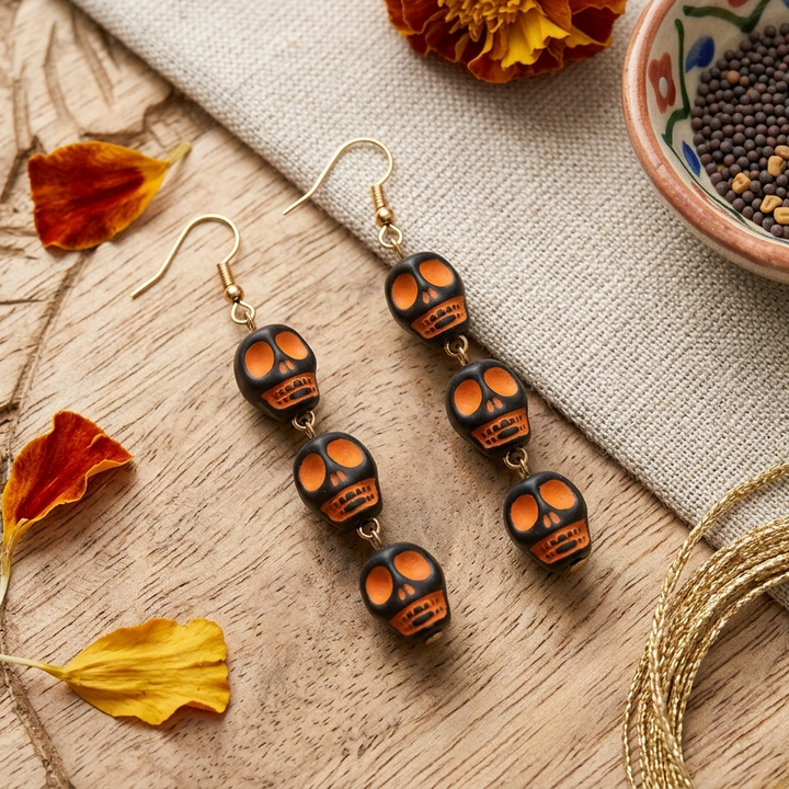 Pumpkin Skull Earrings