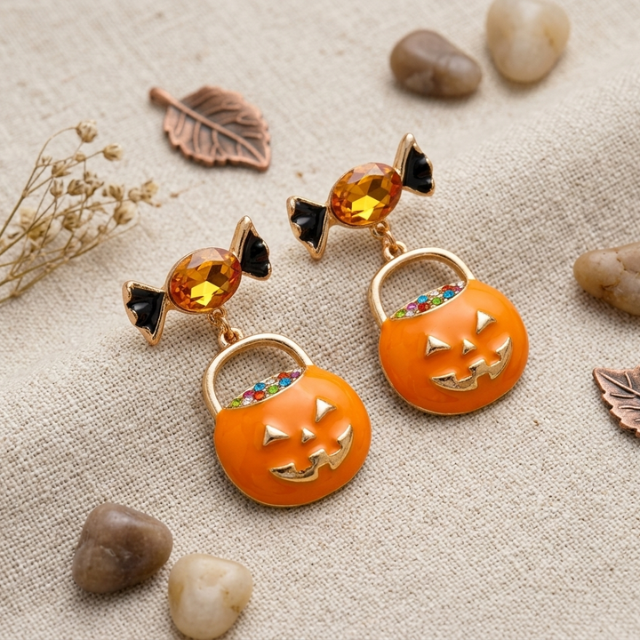 Candy Jack lantern face Pumpkin Earrings