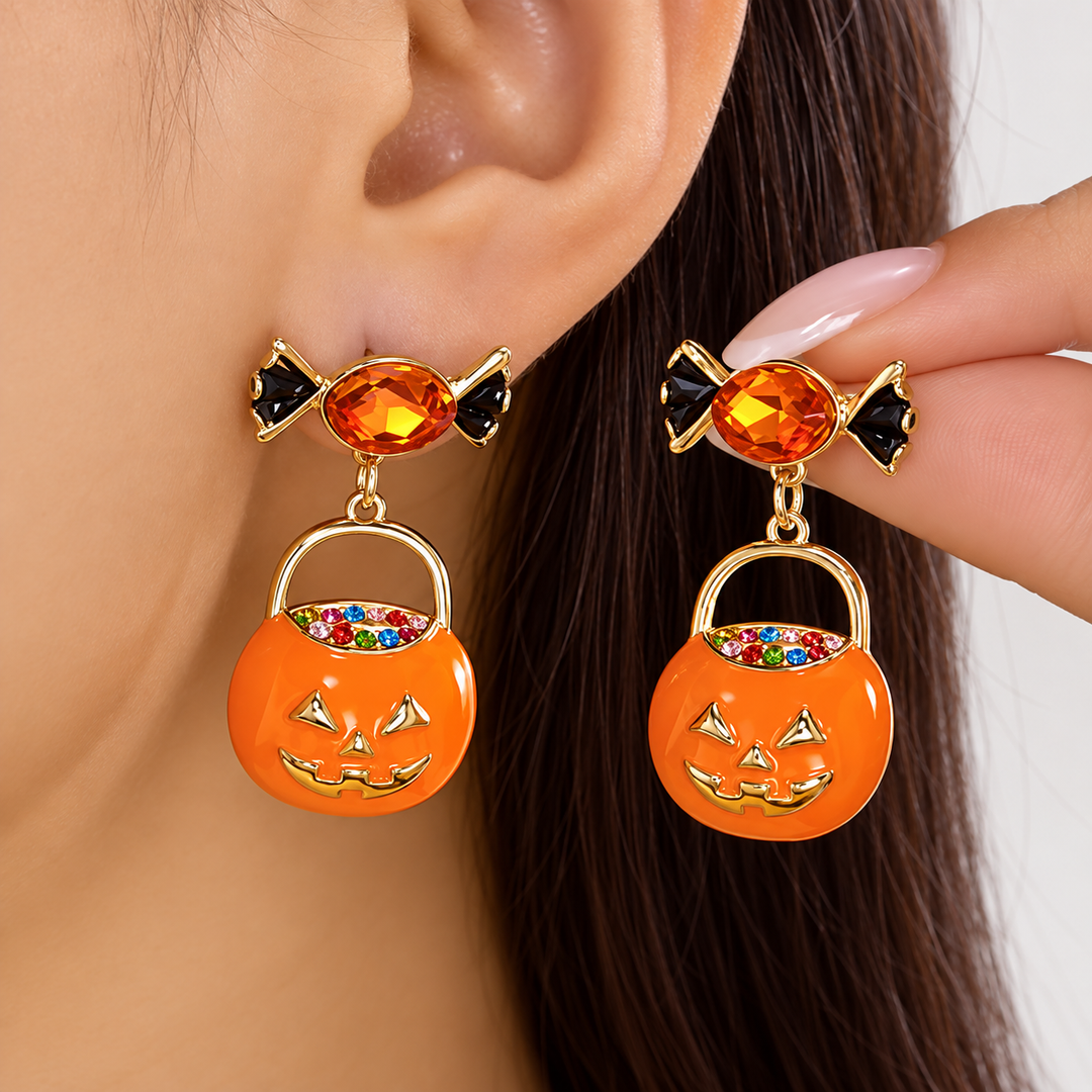 Candy Jack lantern face Pumpkin Earrings