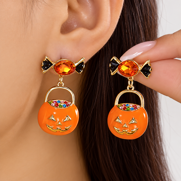 Candy Jack lantern face Pumpkin Earrings