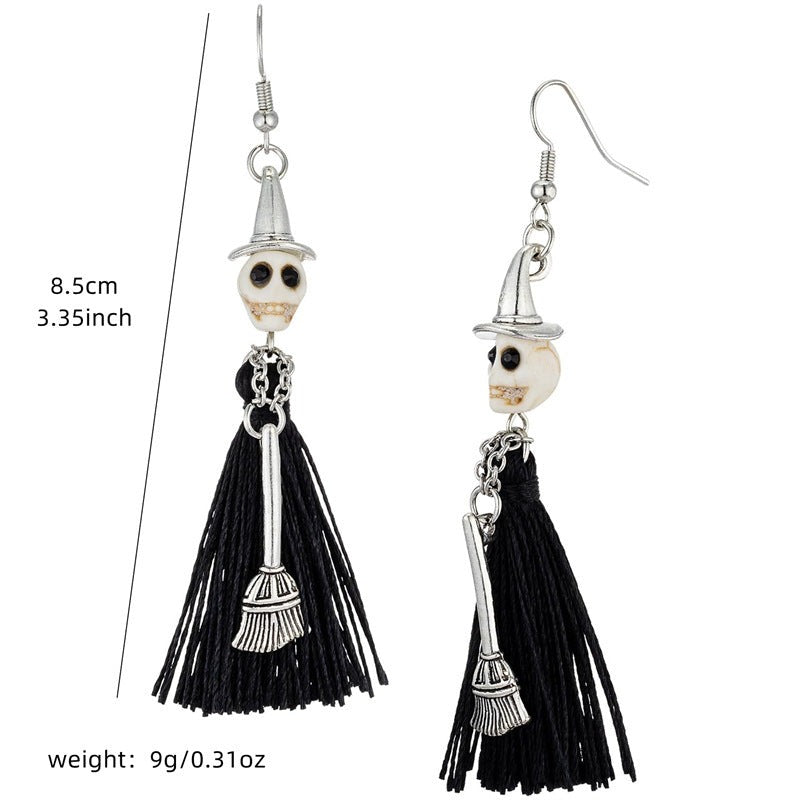 Midnight Witch Skull Earrings