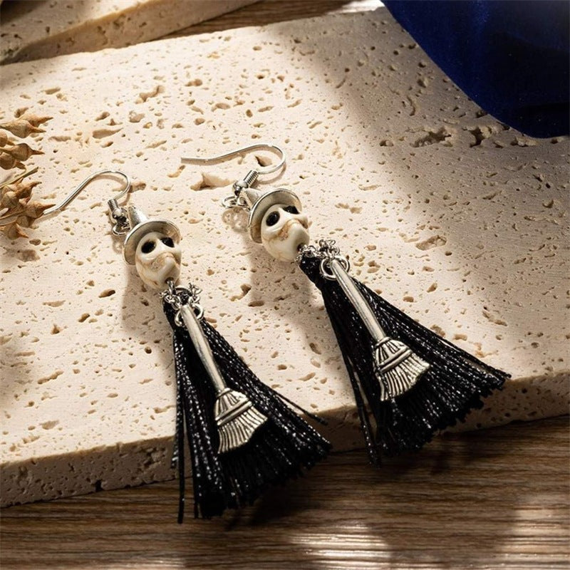 Midnight Witch Skull Earrings