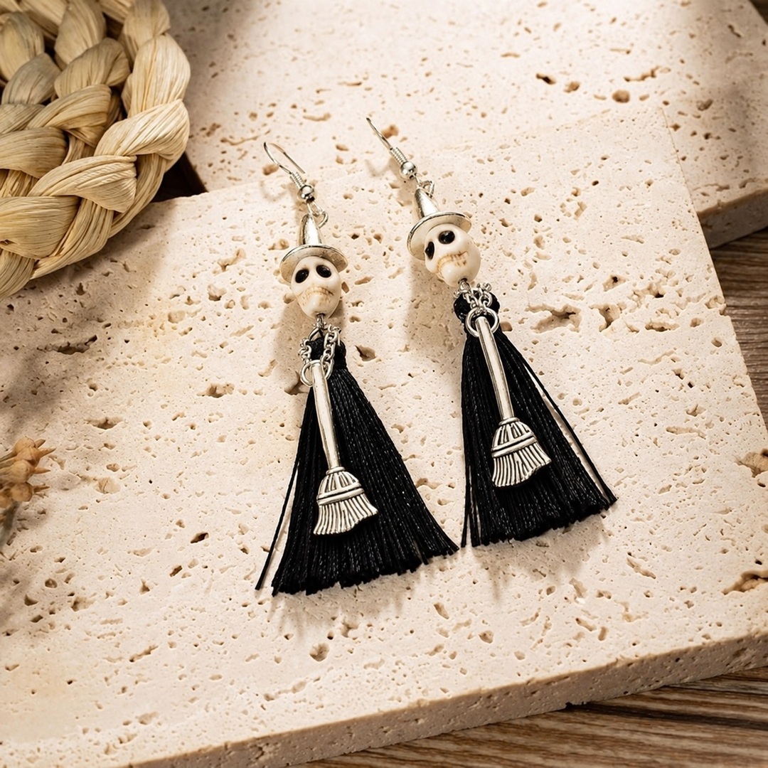 Midnight Witch Skull Earrings
