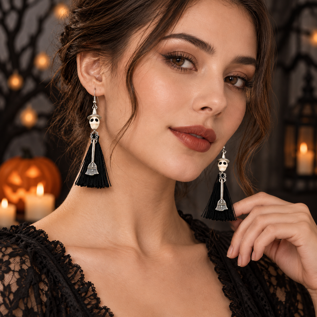 Midnight Witch Skull Earrings