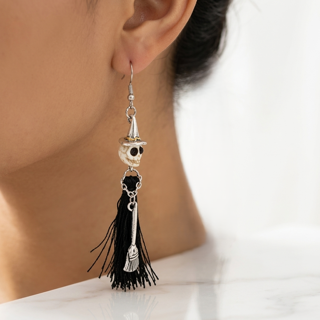 Midnight Witch Skull Earrings