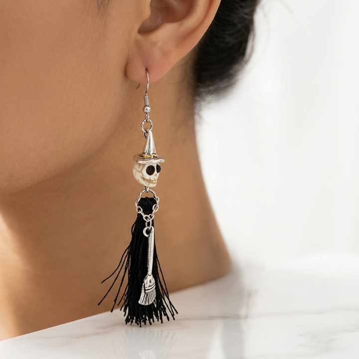 Midnight Witch Skull Earrings