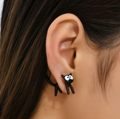 Peekaboo Cute Black Cat Earrings