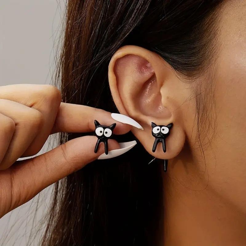 Peekaboo Cute Black Cat Earrings