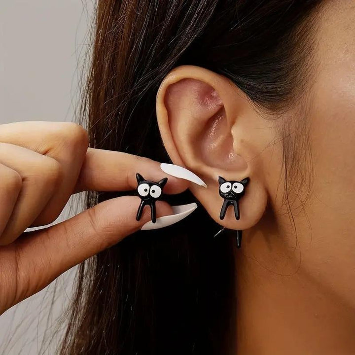 Peekaboo Cute Black Cat Earrings