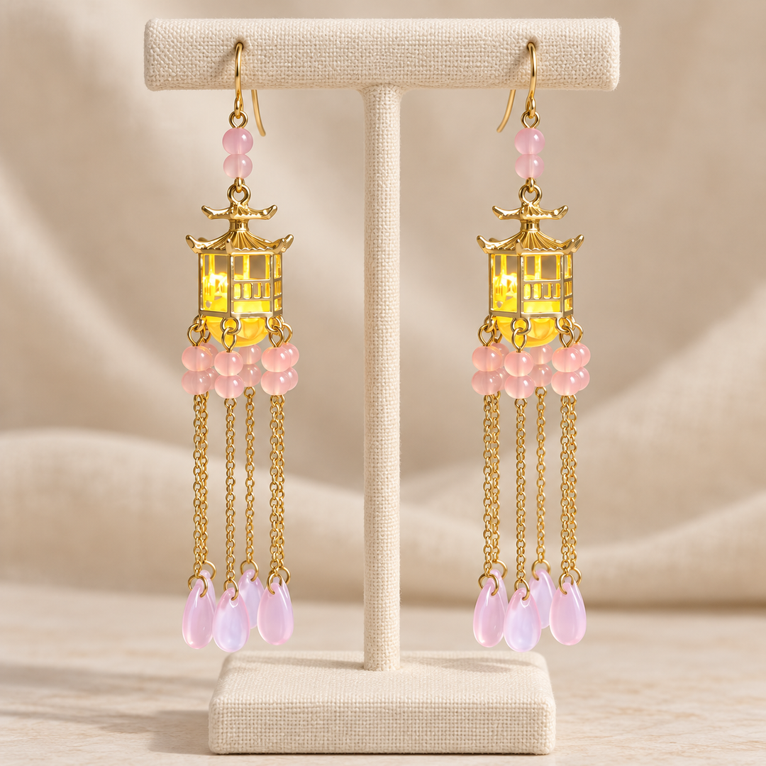 Pink Petal Lantern Dangle Tassel Earrings - Preorder · Ships 16th