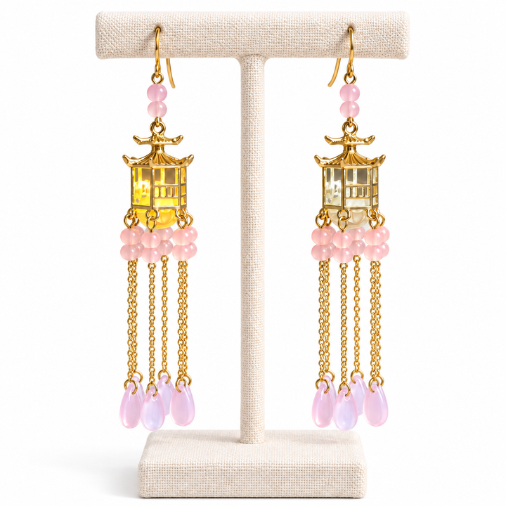 Pink Petal Lantern Dangle Tassel Earrings - Preorder · Ships 16th