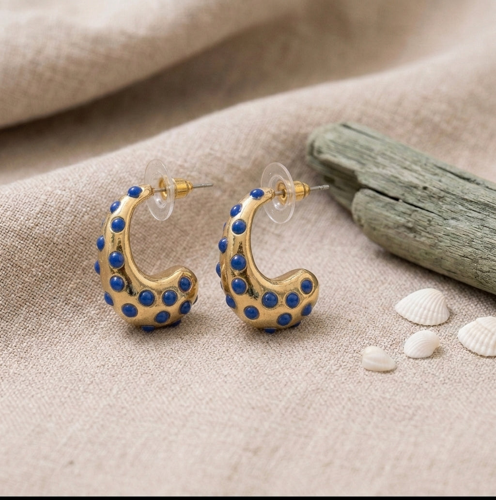 Crescent Confetti Hoop Earrings - Blue