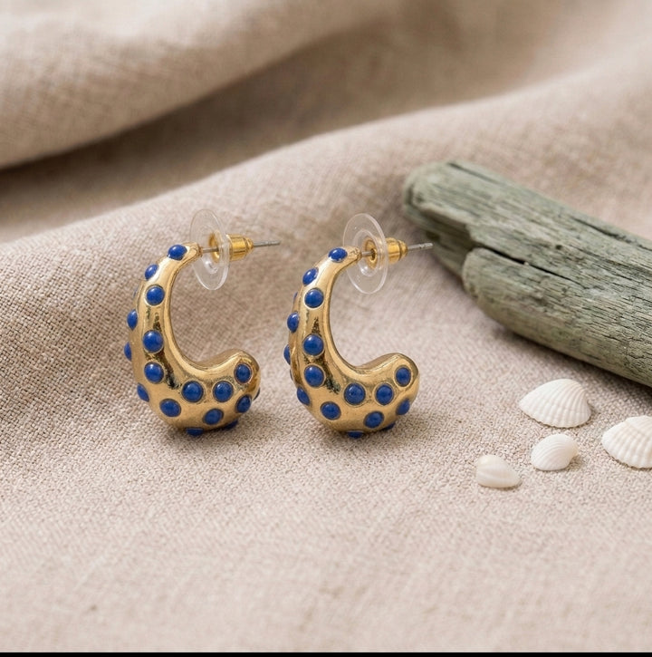 Crescent Confetti Hoop Earrings - Blue