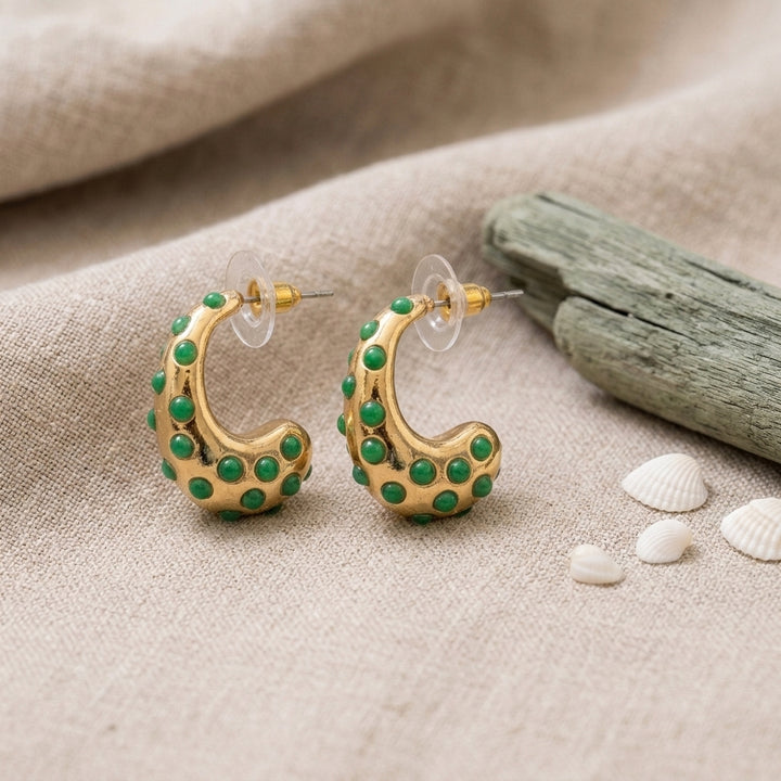 Crescent Confetti Hoop Earrings - Green