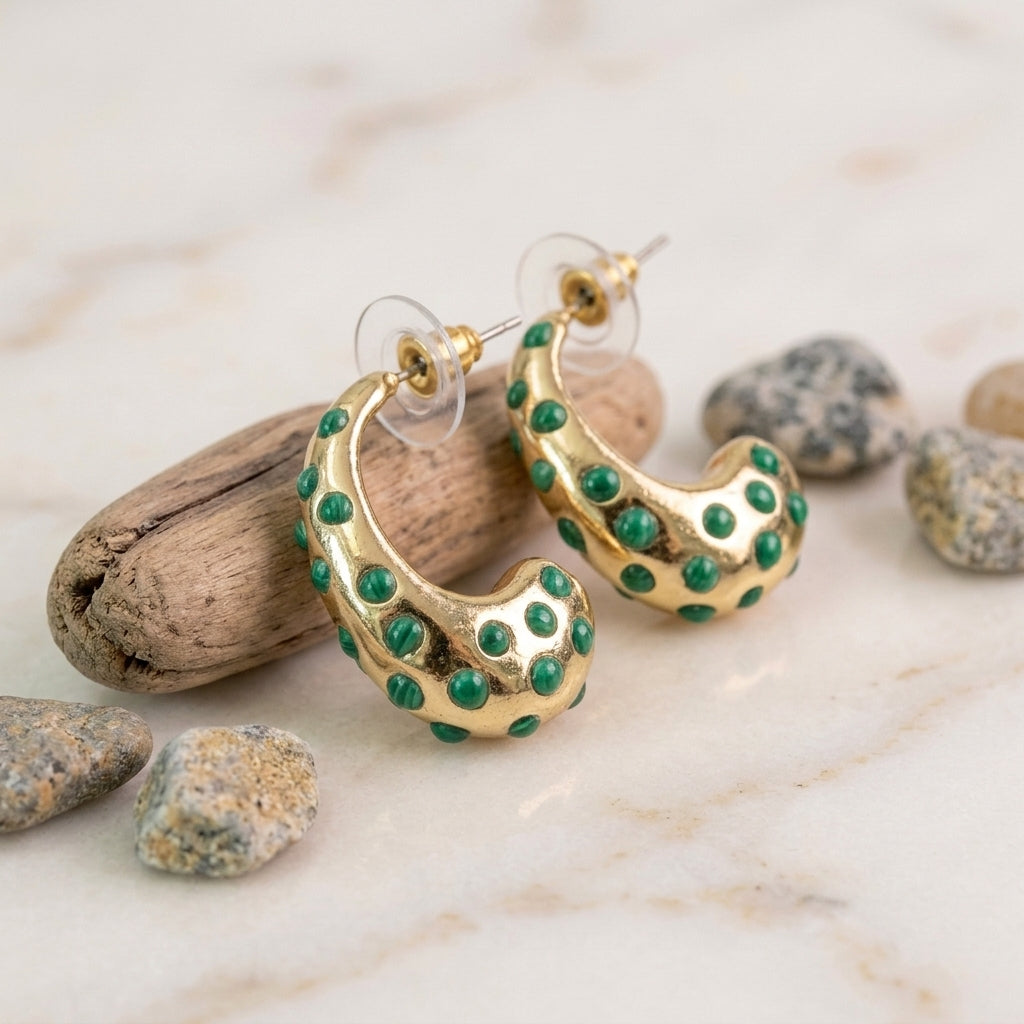 Crescent Confetti Hoop Earrings - Green