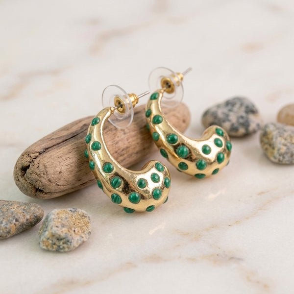Crescent Confetti Hoop Earrings - Green