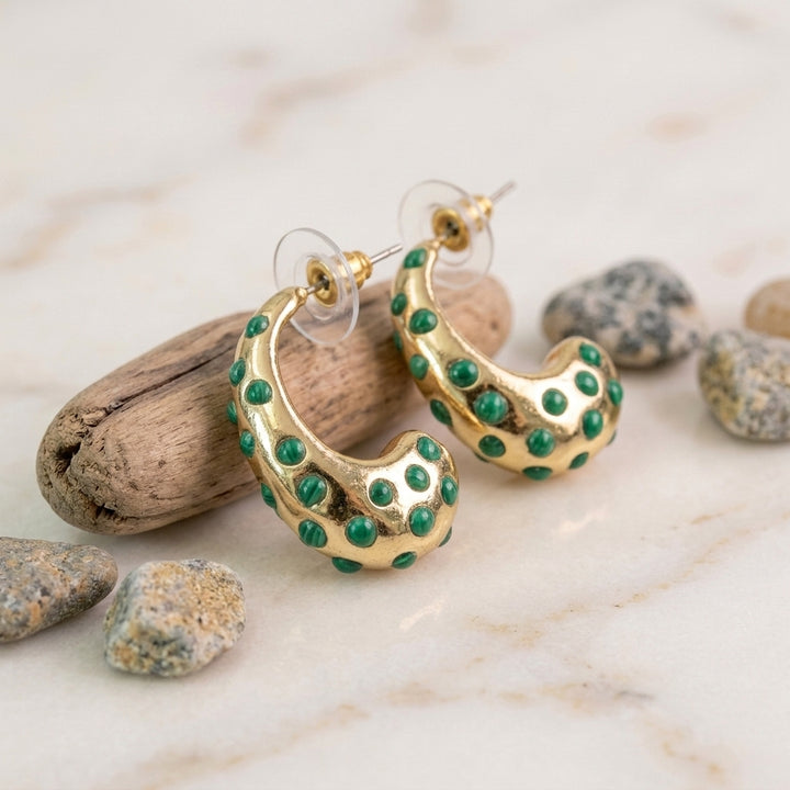 Crescent Confetti Hoop Earrings - Green