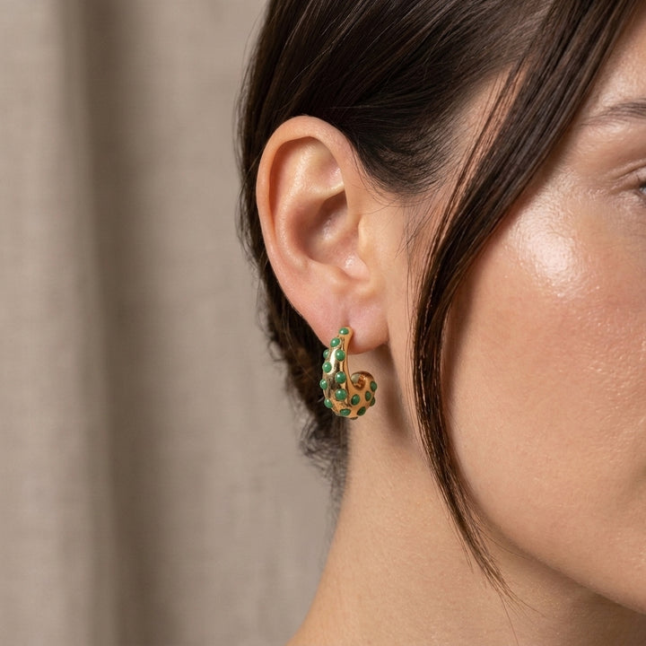 Crescent Confetti Hoop Earrings - Green