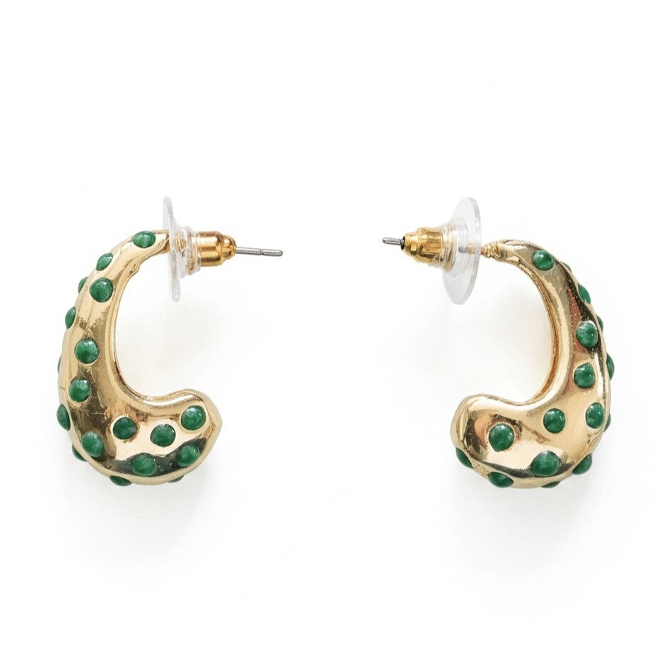 Crescent Confetti Hoop Earrings - Green