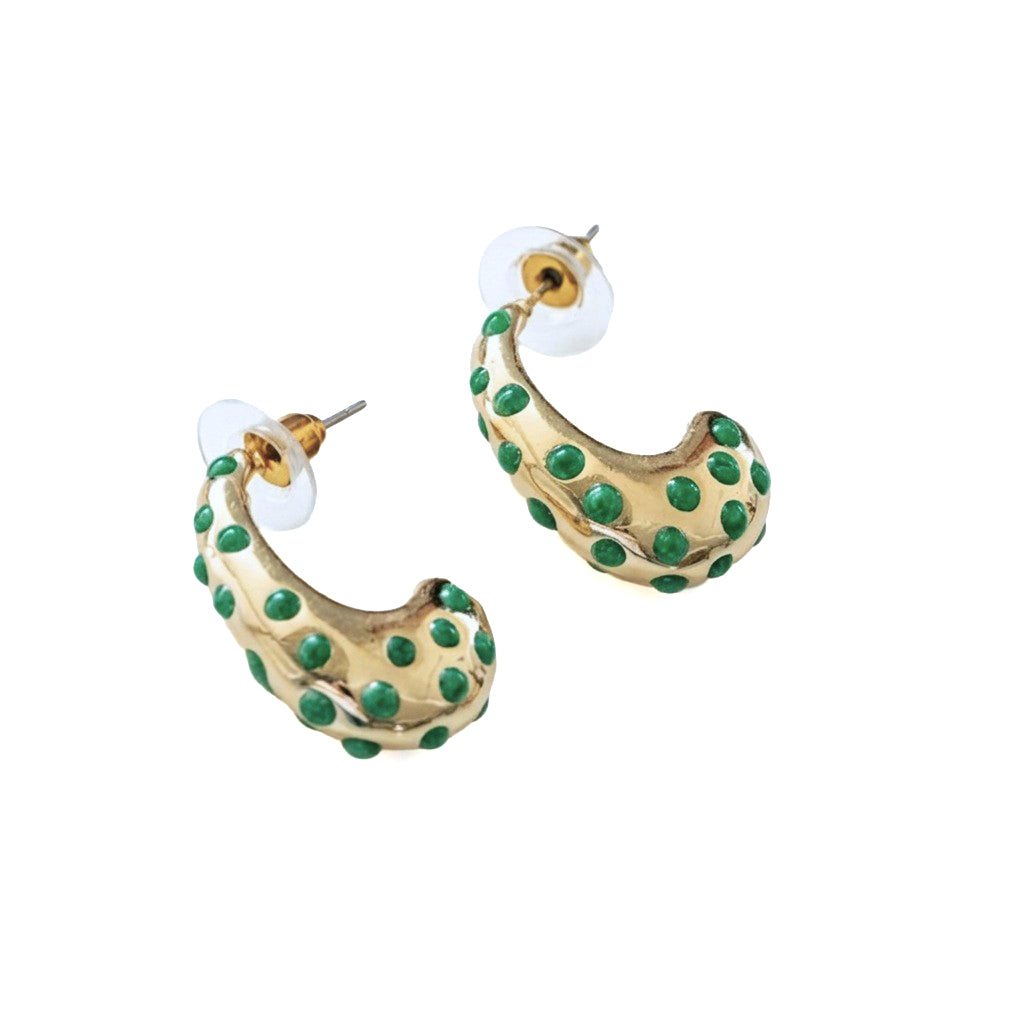 Crescent Confetti Hoop Earrings - Green