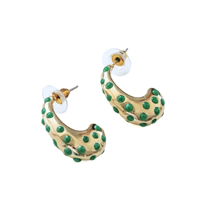 Crescent Confetti Hoop Earrings - Green
