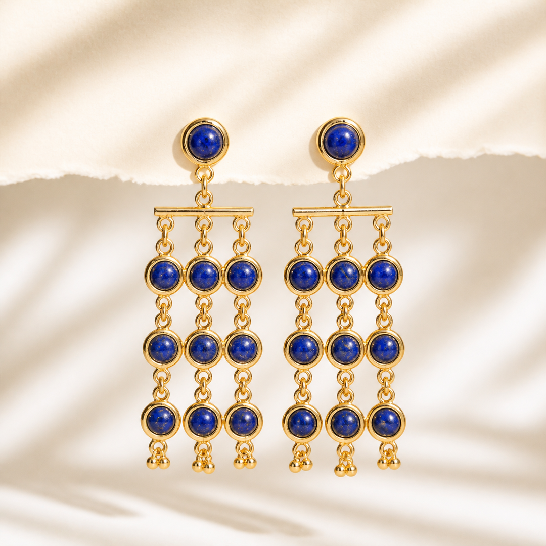 Medallion Muse Blue Chandelier Earrings