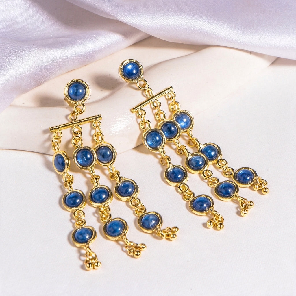 Medallion Muse Blue Chandelier Earrings