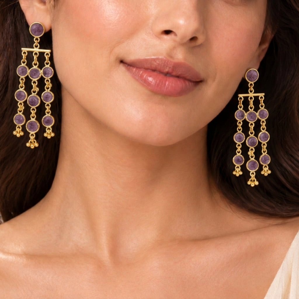 Medallion Muse Purple Chandelier Earrings