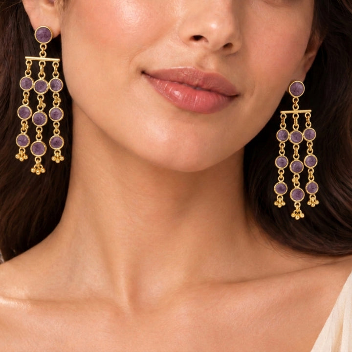 Medallion Muse Purple Chandelier Earrings