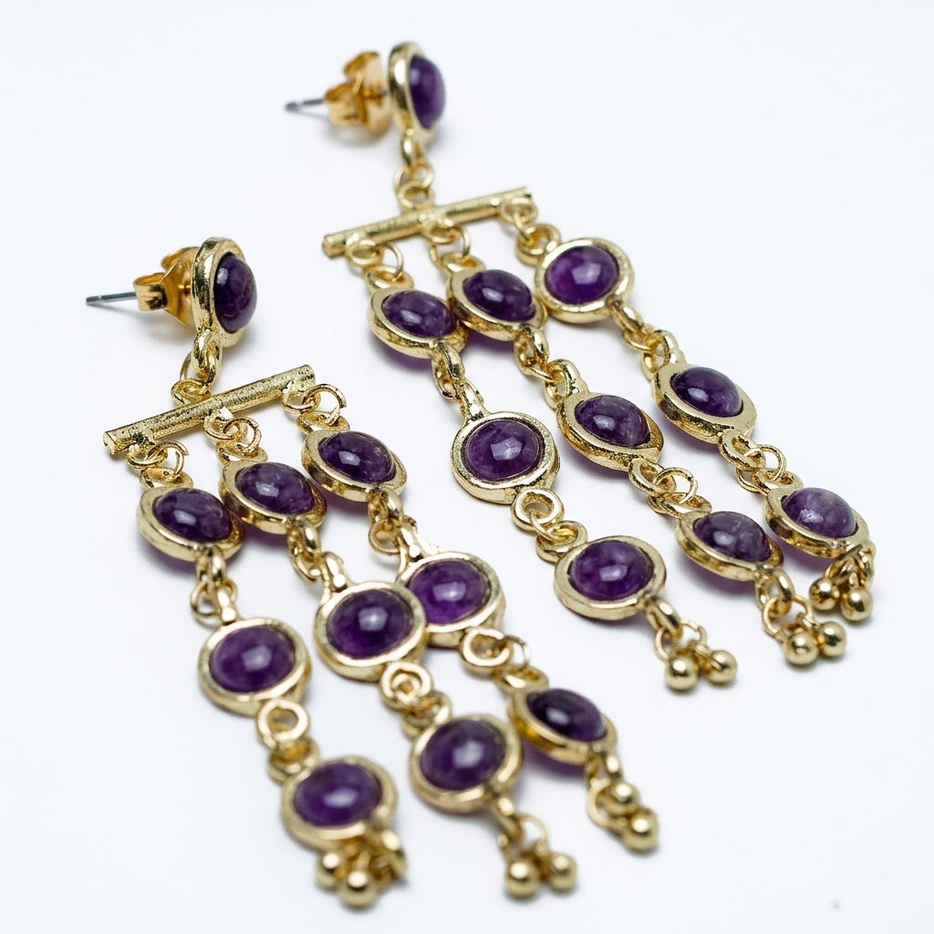 Medallion Muse Purple Chandelier Earrings