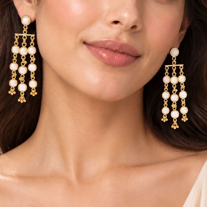 Medallion Muse White Chandelier Earrings